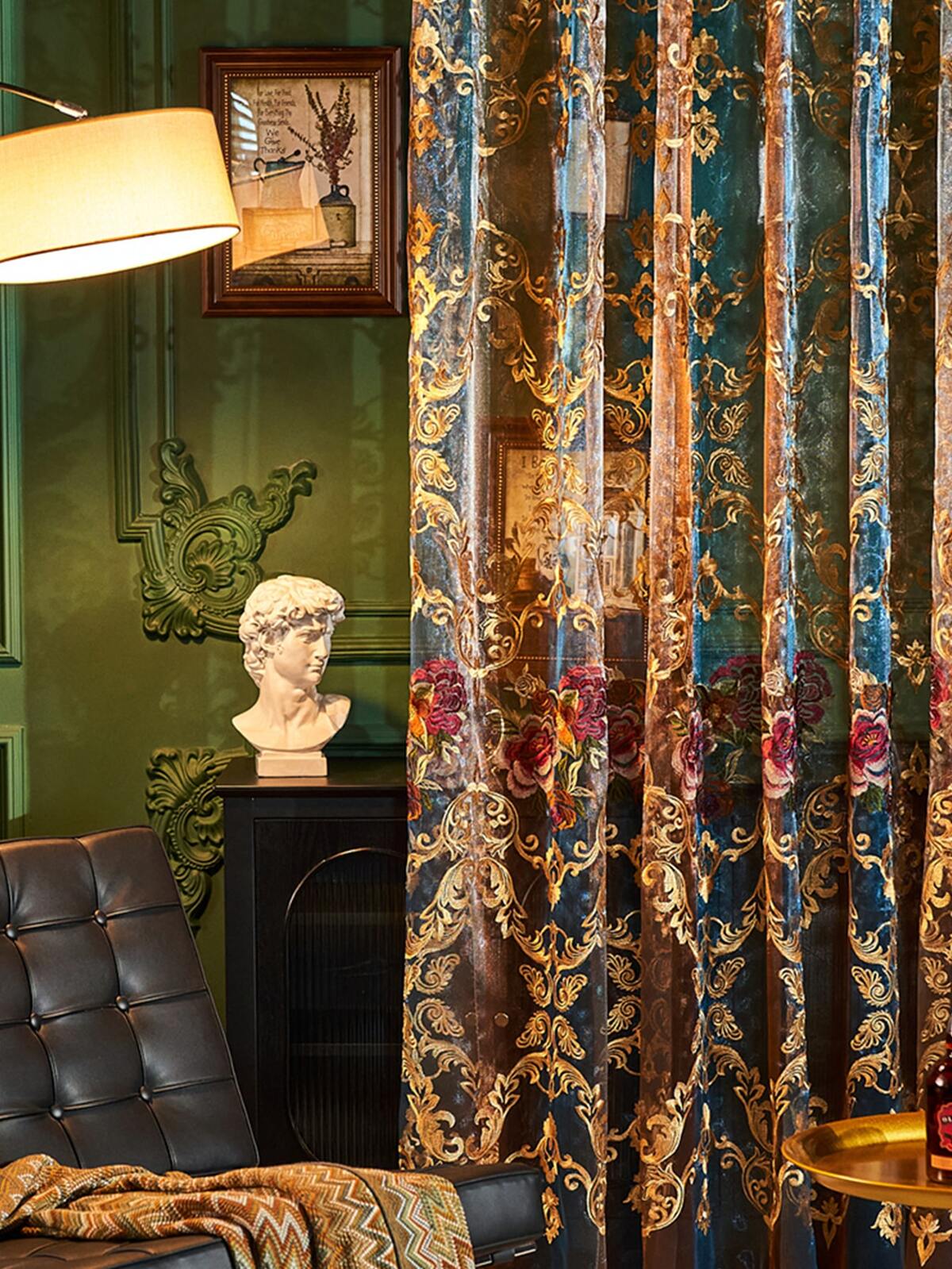 1pc Pull-Cord Classic American Floral Embroidery Sheer Curtain, Lightweight Decorative Window Drape, Atmosphere Creating