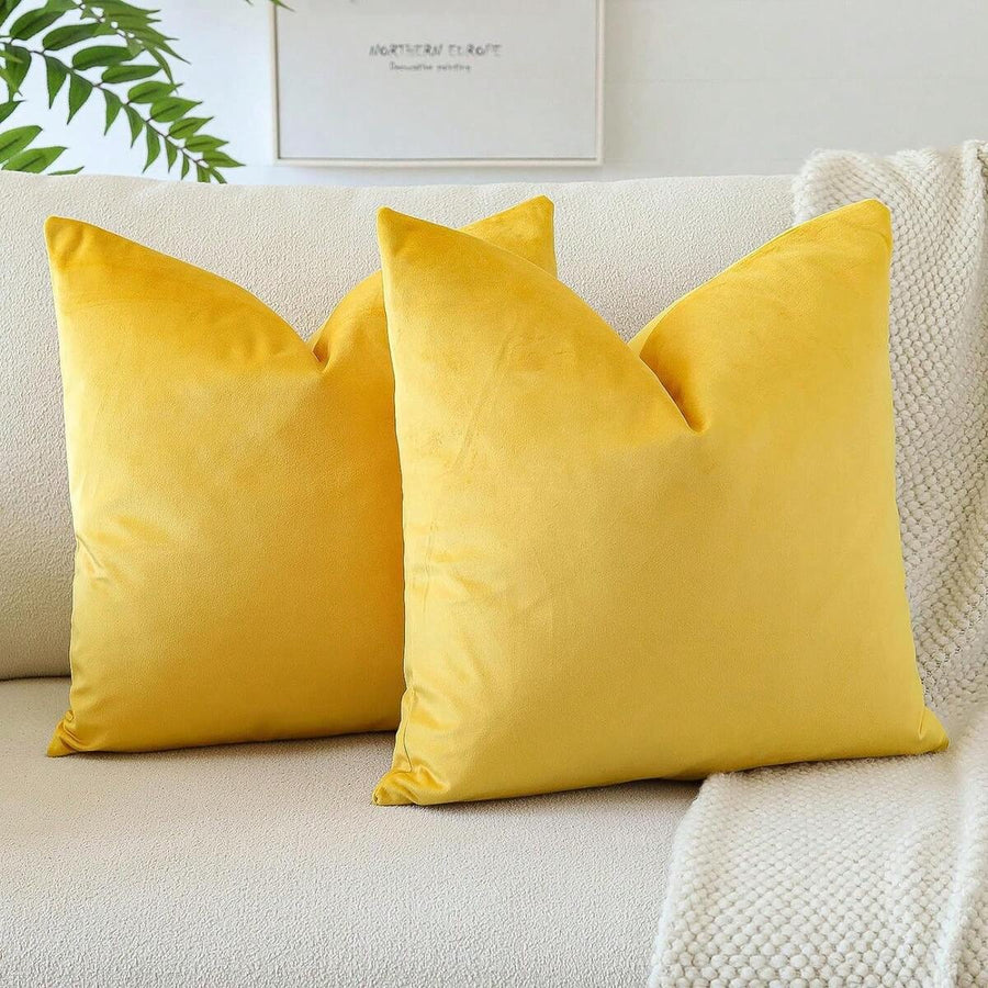 1pc/2pcs Velvet Yellow Solid Color Decorative Throw Pillow Cover (Pillow Insert Not Included), Square Cushion Cover, Holiday Home Decor Pillow, Soft & Comfortable Linen-Like Fabric, Modern Decor For Sofa, Bedroom, Dorm