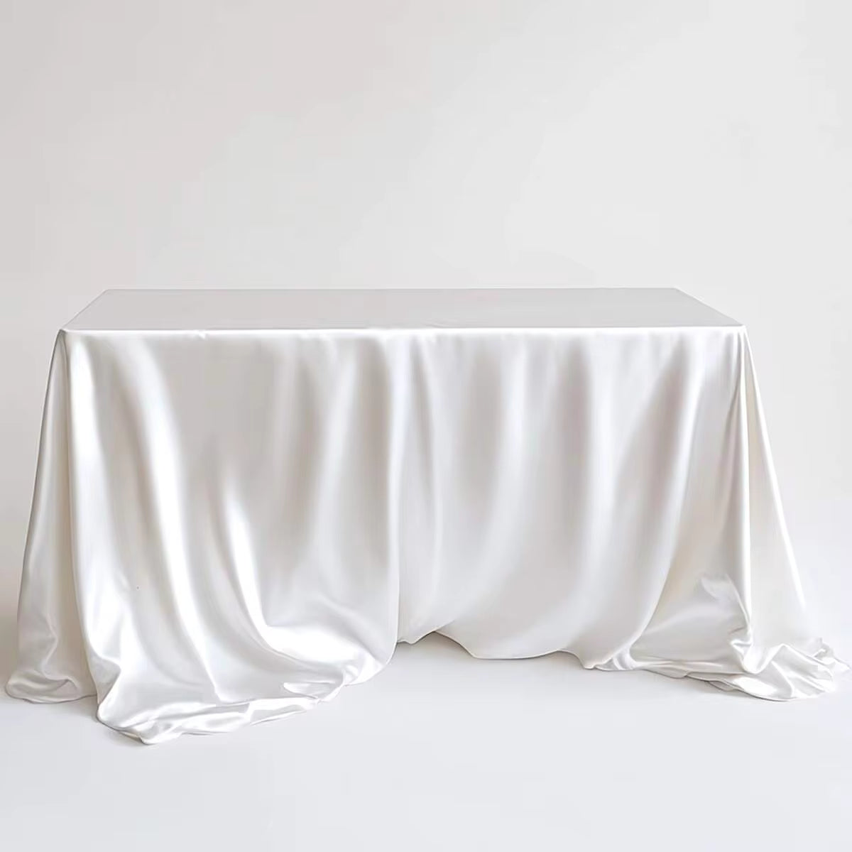 1pc White Satin Tablecloth, Wrinkle & Stain Resistant, Washable - Suitable For Home, Wedding, Party, Cafe, Picnic, Rectangular Shape, Multiple Sizes Available