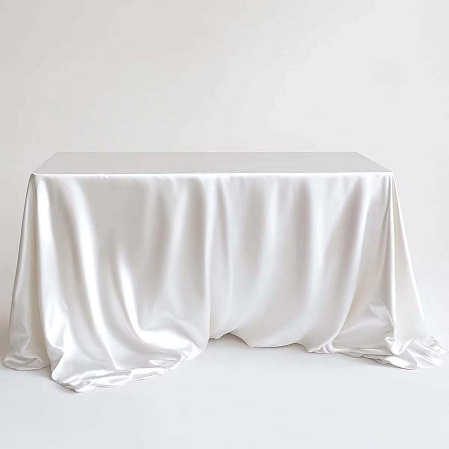 1pc White Satin Tablecloth, Wrinkle & Stain Resistant, Washable - Suitable For Home, Wedding, Party, Cafe, Picnic, Rectangular Shape, Multiple Sizes Available