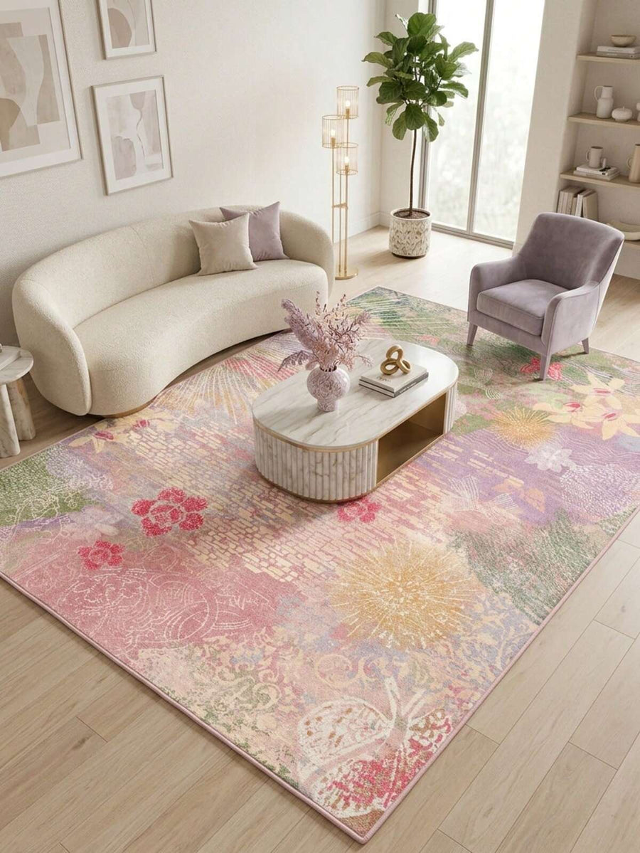 1pc Modern Creative Floral Painting Style Soft Faux Wool Area Rug/Carpet, Suitable For Bathroom, Kitchen, Entryway, Hallway, Bedside, Living Room, Bedroom, Machine Washable, Home Decor