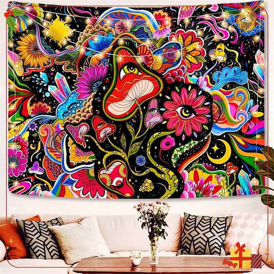 Floral Mushroom Tapestry, Hippie Sun And Moon Tapestry Bohemian Celestial Tapestry Aesthetic Tapestries Wall Tapestry For Bedroom Medieval Tapestry For Bedroom And Living Room Decor Sun And Moon, Can Be Used As Sofa Cover, Wall Hanging